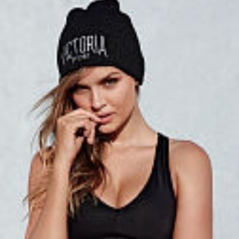 Victorias Secret Beanie Hat Black Knit